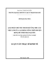 Luận văn Giải pháp chủ yếu nhằm đáp ứng nhu cầu việc làm của lao động nông thôn huyện Đồng Hỷ, tỉnh Thái Nguyên