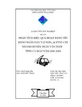 Luận văn Phân tích hiệu quả hoạt động tín dụng ngắn hạn tại ngân hàng nông nghiệp và phát triển nông thôn chi nhánh huyện Trần Văn Thời, tỉnh Cà Mau năm 2006-2008