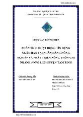 Luận văn Phân tích hoạt động tín dụng ngắn hạn tại ngân hàng nông nghiệp và phát triển nông thôn chi nhánh Song Phú, huyện Tam Bình