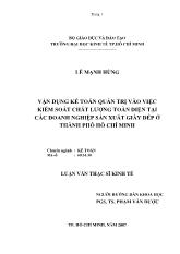 Luận văn Vận dụng kế toán quản trị vào việc kiểm soát chất lượng toàn diện tại các doanh nghiệp sản xuất giày dép ở Thành phố Hồ Chí Minh