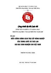 Đề tài Điều chỉnh chính sách trợ cấp nông nghiệp của Trung Quốc và Thái Lan: Bài học kinh nghiệm cho Việt Nam