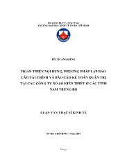 Luận văn Hoàn thiện nội dung, phương pháp lập báo cáo tài chính và báo cáo kế toán quản trị tại các công ty xổ số kiến thiết ở các tỉnh Nam Trung Bộ