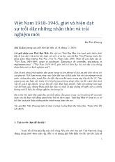 Đề tài Việt Nam 1918- 1945, giới và hiện đại: Sự trỗi dậy những nhận thức và trải nghiệm mới