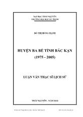 Luận văn Huyện ba bể, tỉnh bắc kạn 1975 -2005 - chuyên ngành lịch sử