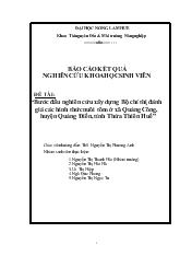 Báo cáo Bước đầu nghiên cứu xây dựng Bộ chỉ thị đánh giá các hình thức nuôi tôm ở xã Quảng Công, huyện Quảng Điền, tỉnh Thừa Thiên Huế