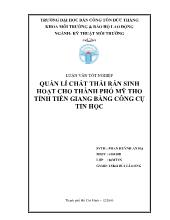 Luận văn Quản lí chất thải rắn sinh hoạt cho thành phố Mỹ Tho Tỉnh Tiền Giang bằng công cụ tin học