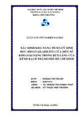 Luận văn Xác định khả năng tích luỹ sinh học (bioavailability) của một số kim loại nặng trong bùn lắng của kênh rạch thành phố Hồ Chí Minh
