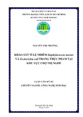 Luận văn Khảo sát tỉ lệ nhiễm staphylococcus aureus và escherichia coli trong thực phẩm tại khu vực chợ thị nghè