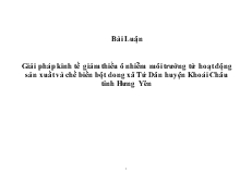 Đề tài Giải pháp kinh tế giảm thiểu ô nhiễm môi trường từ hoạt động sản xuất và chế biến bột dong xã Tứ Dân huyện Khoái Châu tỉnh Hưng Yên
