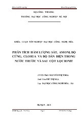 Khóa luận Phân tích hàm lượng sắt, amoni, độ cứng, clorua và độ dẫn điện trong nước trước và sau cột lọc ionit