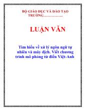 Đồ án Tìm hiểu về xử lý ngôn ngữ tự nhiên và máy dịch - Viết chương trình mô phỏng từ điển Việt - Anh