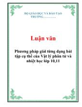 Luận văn Phương pháp giải từng dạng bài tập cụ thể của Vật lý phân tử và nhiệt học lớp 10,11