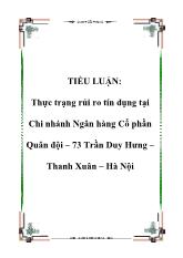 Thực trạng rủi ro tín dụng tại Chi nhánh Ngân hàng Cổ phần Quân đội – 73 Trần Duy Hưng – Thanh Xuân – Hà Nội