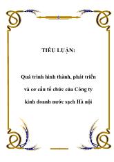 Tiểu luận Quá trình hình thành, phát triển và cơ cấu tổ chức của Công ty kinh doanh nước sạch Hà nội