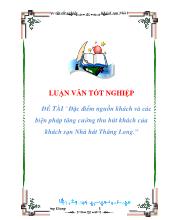 Đề tài Đặc điểm nguồn khách và các biện pháp tăng cường thu hút khách của khách sạn Nhà hát Thăng Long