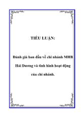 Tiểu luận Đánh giá ban đầu về chi nhánh MHB Hải Dương và tình hình hoạt động của chi nhánh