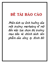 Đề tài Phân tích sự ảnh hưởng của môi trường marketing vĩ mô đến việc lựa chọn thị trường mục tiêu và chính sách sản phẩm của công ty Kinh Đô