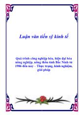 Quá trình công nghiệp hóa, hiện đại hóa nông nghiệp, nông thôn tỉnh Bắc Ninh từ 1986 đến nay – Thực trạng, kinh nghiệm, giải pháp