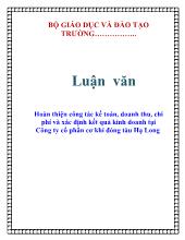 Luận văn Hoàn thiện công tác kế toán, doanh thu, chi phí và xác định kết quả kinh doanh tại Công ty cổ phần cơ khí đóng tàu Hạ Long