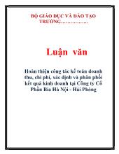 Luận văn Hoàn thiện công tác kế toán doanh thu, chi phí, xác định và phân phối kết quả kinh doanh tại Công ty Cổ Phần Bia Hà Nội - Hải Phòng