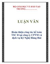 Luận văn Hoàn thiện công tác kế toán tài sản cố định tại công ty CP thương mại và dịch vụ Kỹ Nghệ Hàng Hải