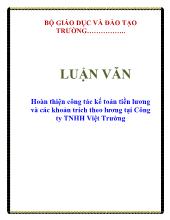 Luận văn Hoàn thiện công tác kế toán tiền lương và các khoản trích theo lương tại Công ty TNHH Việt Trường