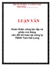Luận văn Hoàn thiện công tác lập và phân tích Bảng cân đối kế toán tại công ty TNHH Tam Hải Long