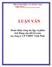 Luận văn Hoàn thiện công tác lập và phân tích Bảng cân đối kế toán tại công ty CP thương mại dịch vụ Vĩnh Phát