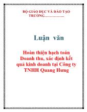 Luận văn Hoàn thiện hạch toán Doanh thu, xác định kết quả kinh doanh tại Công ty TNHH Quang Hưng