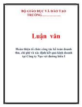 Luận văn Hoàn thiện tổ chức công tác kế toán doanh thu, chi phí và xác định kết quả kinh doanh tại Công ty Nạo vét đường biển I