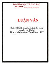 Luận văn Hoàn thiện tổ chức hạch toán kế toán nguyên vật liệu tại Công ty cổ phần than Vàng Danh – TKV