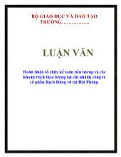 Luận văn Hoàn thiện tổ chức kế toán tiền lương và các khoản trích theo lương tại chi nhánh công ty cổ phần Bạch Đằng 10 tại Hải Phòng