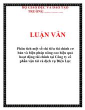 Luận văn Phân tích một số chỉ tiêu tài chính cơ bản và biện pháp nâng cao hiệu quả hoạt động tài chính tại Công ty cổ phần vận tải và dịch vụ Điện Lực