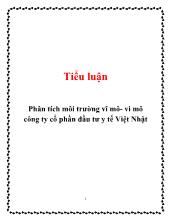 Tiểu luận Phân tích môi trường vĩ mô- Vi mô công ty cổ phần đầu tư y tế Việt Nhật