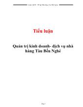 Tiểu luận Quản trị kinh doanh - Dịch vụ nhà hàng Tàu Bến Nghé