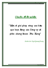 Chuyên đề Một số giải pháp nâng cao hiệu quả hoạt động của Công ty cổ phần chứng khoán Phú Hưng