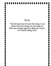 Đề tài Vấn đề hạch toán kế toán tiền lương và các khoản trích theo lương với việc nâng cao hiệu quả sử dụng người lao động tại Công ty CP Truyền Thông Sara