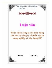 Khóa luận Hoàn thiện công tác kế toán hàng tồn kho tại công ty cổ phần vật tư nông nghiệp và xây dựng HP