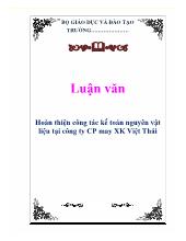 Luận văn Hoàn thiện công tác kế toán nguyên vật liệu tại công ty CP may xuất khẩu Việt Thái