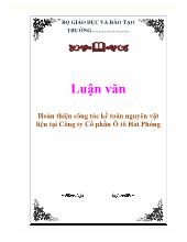 Luận văn Hoàn thiện công tác kế toán nguyên vật liệu tại Công ty Cổ phần Ô tô Hải Phòng
