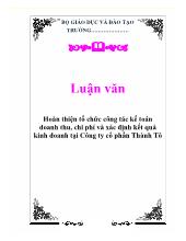 Luận văn Hoàn thiện tổ chức công tác kế toán doanh thu, chi phí và xác định kết quả kinh doanh tại Công ty cổ phần Thành Tô