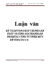 Luận văn Kế toán tổng hợp chi phí sản xuất và tính giá thành sản phẩm tại công ty TNHH MTV bê tông Ticco