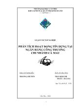 Luận văn Phân tích hoạt động tín dụng tại ngân hàng công thương chi nhánh Cà Mau
