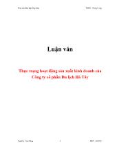 Luận văn Thực trạng hoạt động sản xuất kinh doanh của Công ty cổ phần Du lịch Hà Tây