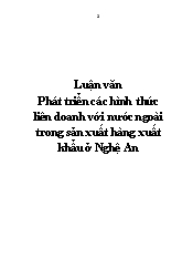 Luận văn Phát triển các hình thức liên doanh với nước ngoài trong sản xuất hàng xuất khẩu ở Nghệ An