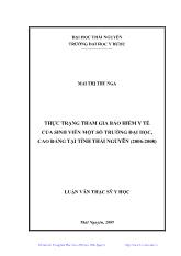 Luận văn Thực trạng tham gia bảo hiểm y tế của sinh viên một số trường đại học, cao đẳng tại tỉnh Thái Nguyên (2006 - 2008)