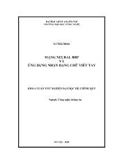 Khóa luận Mạng neural RBF và ứng dụng nhận dạng chữ viết tay