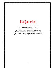 Luận văn Vai trò của các cơ quanthanh tratrong giải quyết khiếu nại hành chính
