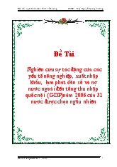 Đề tài Nghiên cứu sự tác động của các yếu tố nông nghiệp, xuất nhập khẩu, lạm phát dân số và nợ nước ngoài đến tổng thu nhập quốc nội (GDP) năm 2006 của 31 nước được chọn ngẫu nhiên