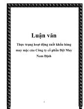 Luận văn Thực trạng hoạt động xuất khẩu hàng may mặc của công ty cổ phần dệt may Nam Định